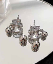 Women Grey Alloy Zircon Crystal Gem Stone Drop Earrings