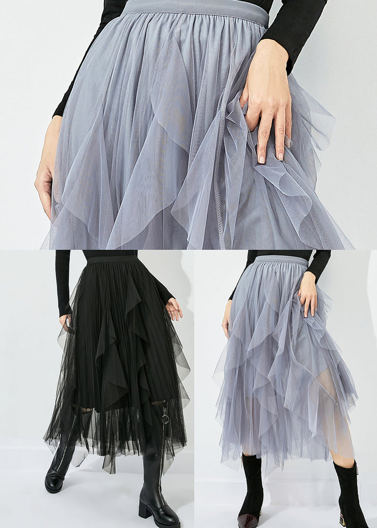 Women Grey Elastic Waist Exra Large Hem Tulle Skirt Summer