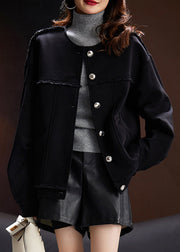 Women Grey O Neck Button Patchwork Cotton Coat Spring