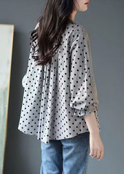 Women Grey O Neck False Two Pieces Patchwork Cotton Top Fall