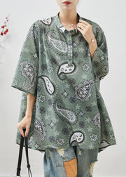 Women Grey Oversized Print Cotton Shirt Top Summer