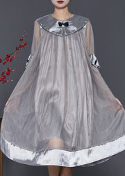 Women Grey Patchwork Bow Tulle Robe Dresses Summer