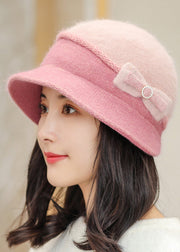 Women Khaki Bow Soft And Breathable Rabbit Fur Bucket Hat