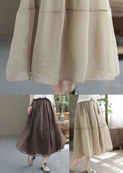 Women Khaki Elastic Waist Patchwork Organza Skirts Spring