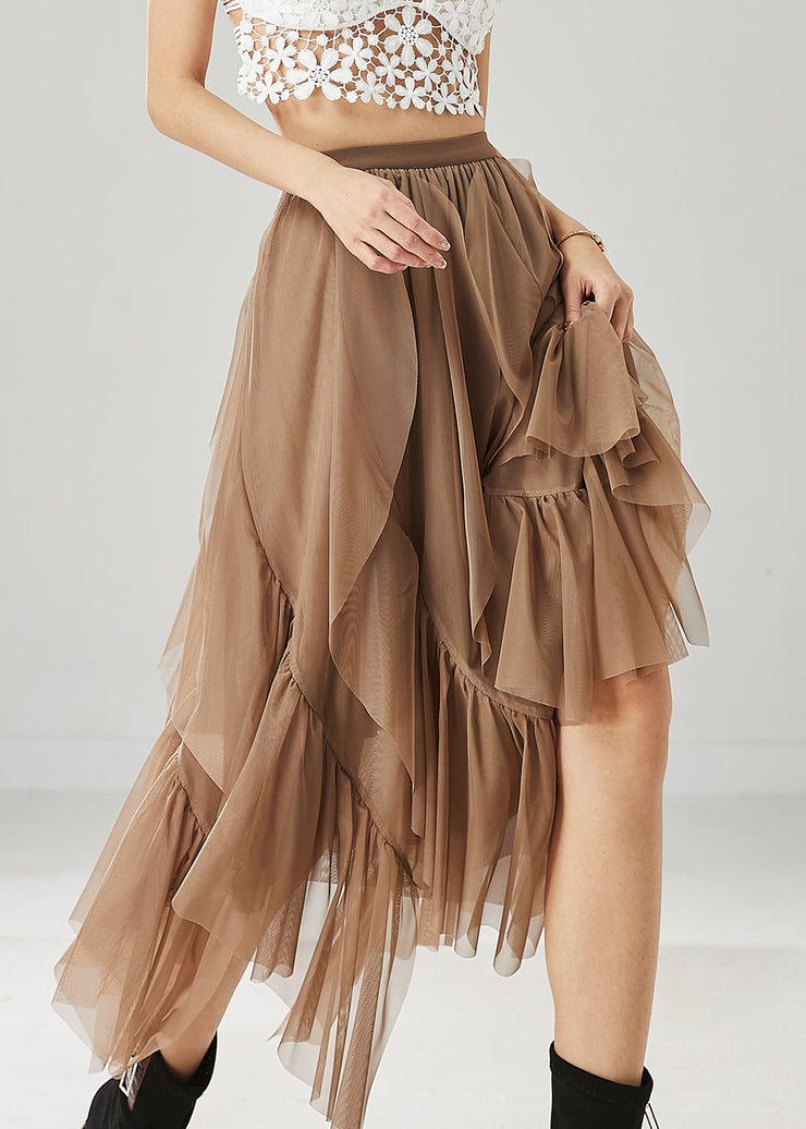 Women Khaki Layered Ruffleds Chiffon Skirt Summer