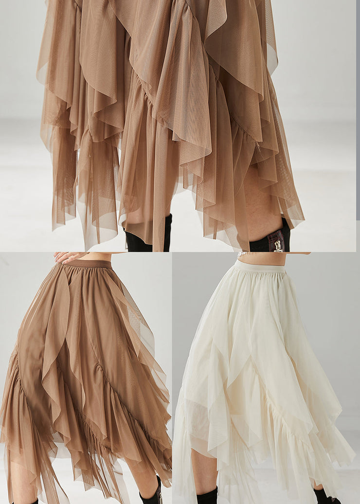 Women Khaki Layered Ruffleds Chiffon Skirt Summer