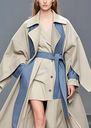 Women Khaki Oversized Patchwork Cotton Fake Two Piece Trench Spring