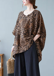 Women Leopard Yellow O-Neck Print T Shirt Batwing Sleeve