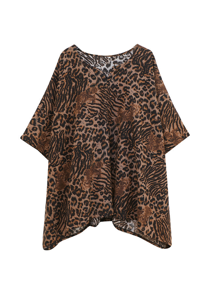 Women Leopard Yellow O-Neck Print T Shirt Batwing Sleeve