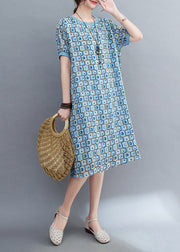 Women Light Blue Print Draping Chiffon Holiday Dress Summer