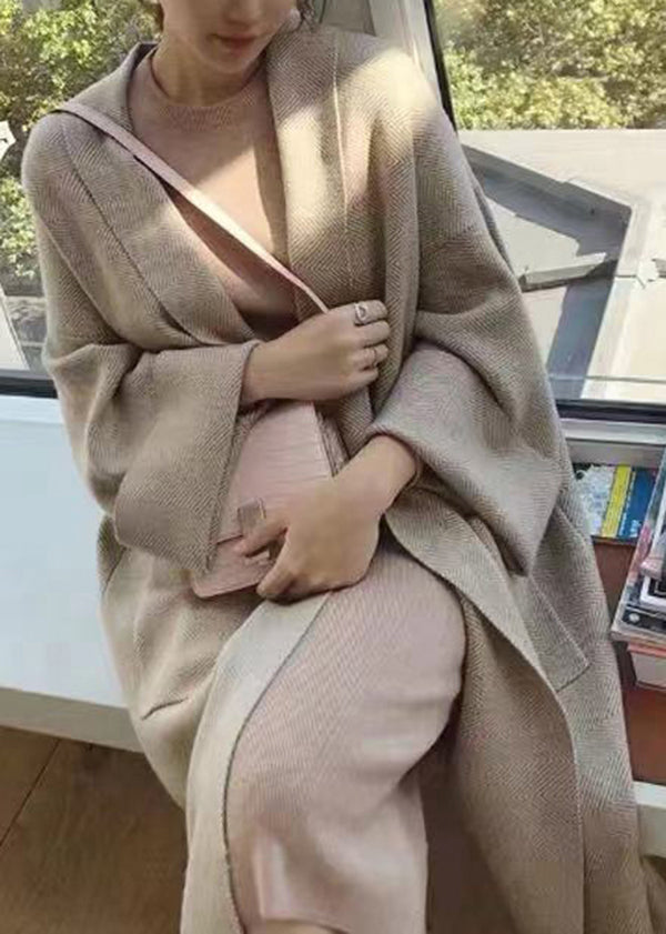 Women Light Camel Peter Pan Collar Pockets Knit Cardigan Fall