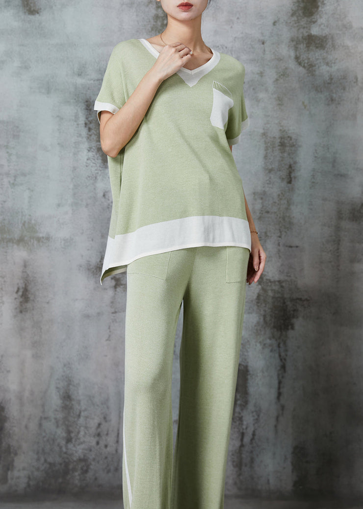 Women Light Green Oversized Patchwork Cotton Two Piece Set Women Clothing Summer