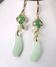 Women Light Green Sterling Silver Coloured Glaze Acrylic Drop Earrings