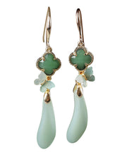 Women Light Green Sterling Silver Coloured Glaze Acrylic Drop Earrings