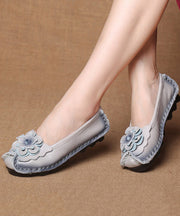 Women Light Grey Flower Splicing Flat Shoes