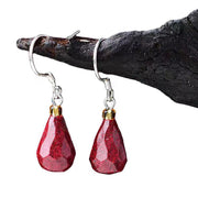 Women Mulberry Sterling Silver Cinnabar Water Drop Drop Earrings