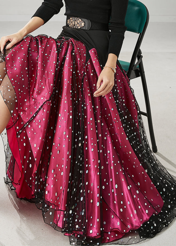 Women Mulberry Zircon Patchwork Tulle Skirts Spring