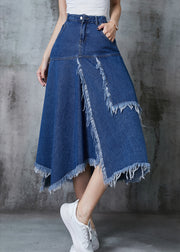 Women Navy Asymmetrical Patchwork Denim Skirt Summer