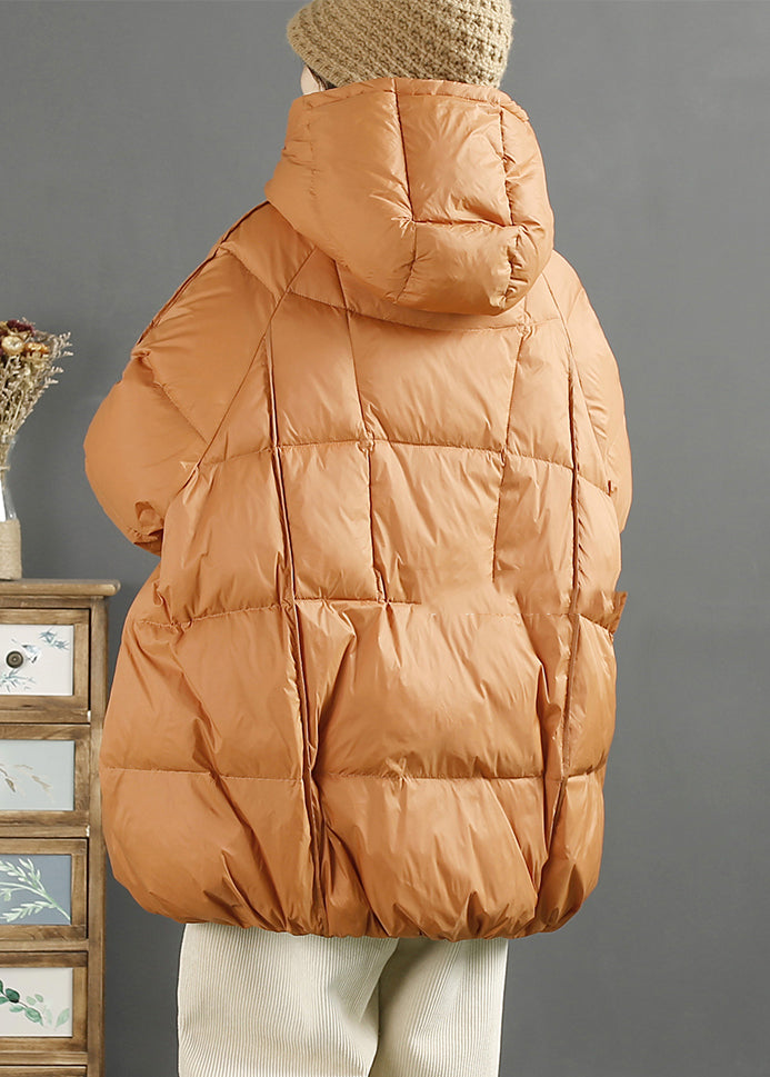 Women Orange Hooded Oversized Duck Down Down Jacket Winter