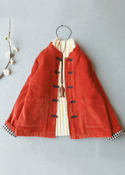 Women Orange Stand Collar Thick Corduroy Parkas Winte