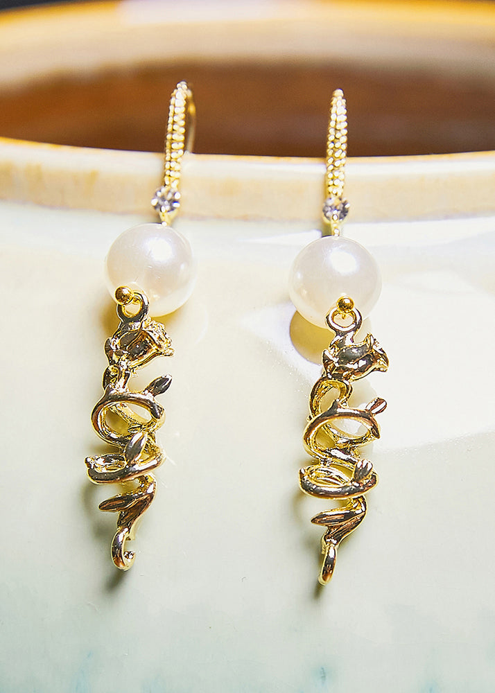 Women Original Design 14K Gold Pearl Drop Earrings