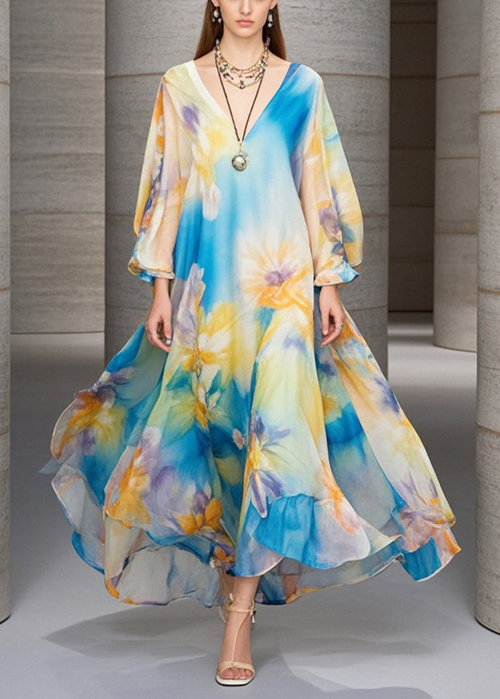 Women Oversized Print Chiffon Beach Dress Fall