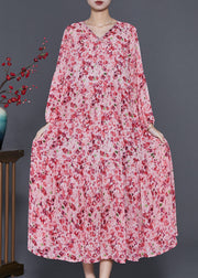 Women Pink Cinched Print Chiffon Holiday Dress Spring