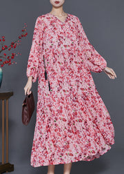 Women Pink Cinched Print Chiffon Holiday Dress Spring