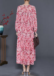 Women Pink Cinched Print Chiffon Holiday Dress Spring