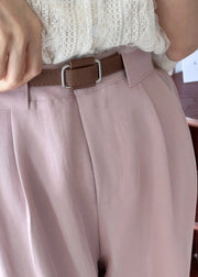 Women Pink High Waist Patchwork Cotton Crop Pants Fall