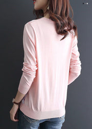 Women Pink O-Neck Patchwork Knit Cardigan Spring