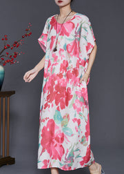 Women Pink Oversized Print Cotton Vacation Dresses Summer