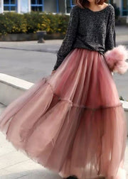 Women Blue Ruffled Tulle Cinched Circle Fall Skirt