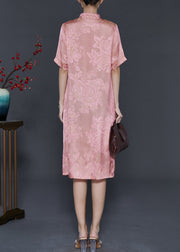 Women Pink Tasseled Jacquard Silk Dresses Summer