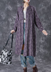 Women Purple Print Button Down Cotton Dresses Fall