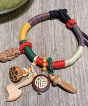 Women Rainbow Hand Woven Mahogany Tassel Charm Bracelet