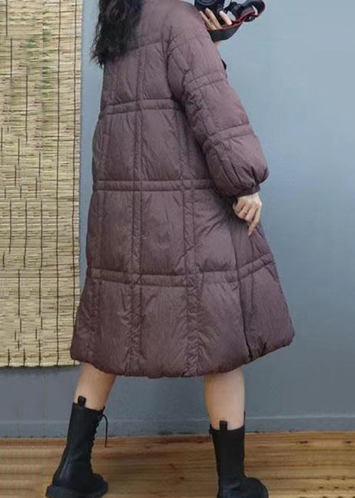 Women Red Button Patchwork Duck Down Long Coat Winter