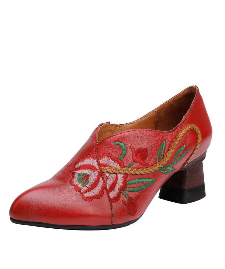 Women Red Cowhide Leather Embossed Splicing High Heels