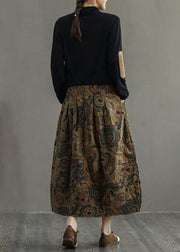 Women Black - texture Elastic Waist Patchwork Print Fine Cotton Filled Skirt Winter