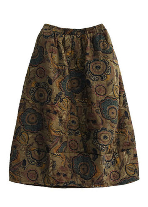 Women Geometry Elastic Waist Patchwork Print Fine Cotton Filled Skirt Winter