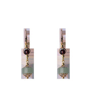 Women Red Gem Stone And Jade 14K Gold Drop Earrings