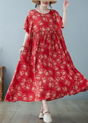 Women Red Oversized Print Exra Large Hem Cotton Vacation Dresses Summer