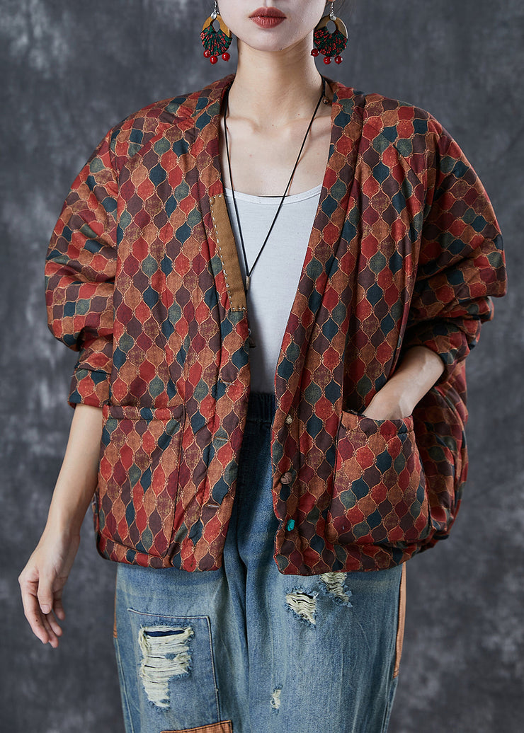 Women Red Oversized Print Fine Cotton Filled Puffers Jackets Winter