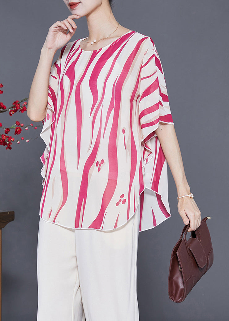 Women Red Oversized Striped Silk Tank Tops Summer