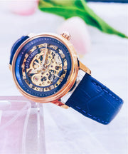 Women Red Stainless Steel Sapphire Crystal Patchwork Dermis Zircon Hollowed Out Watch