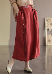 Women Red Wrinkled Embroideried Patchwork Cotton Skirts Summer