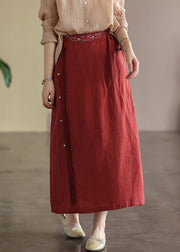 Women Red Wrinkled Embroideried Patchwork Cotton Skirts Summer