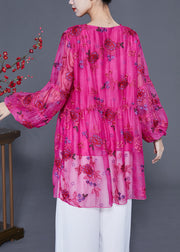 Women Rose Embroideried Patchwork Lace Tops Lantern Sleeve