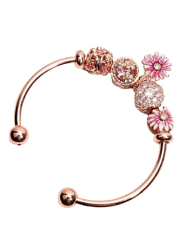 Women Rose Gold Alloy Zircon Chrysanthemum Cuff