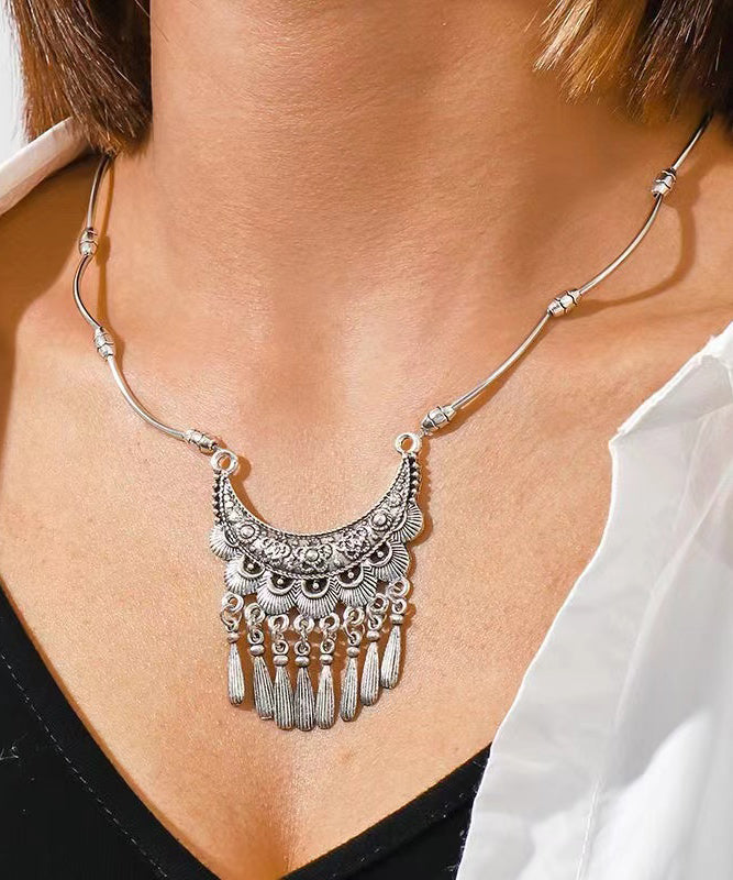 Women Silk Sterling Silver Tassel Pendant Necklace